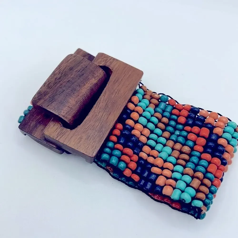 Colorful Boho Beaded Bracelet w/wooden clasp